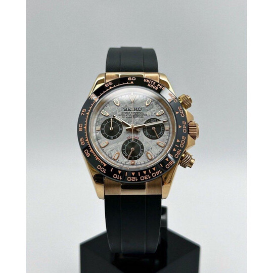 Custom Seiko Mod • Rose gold "meteorite" Daytona • 39.5mm